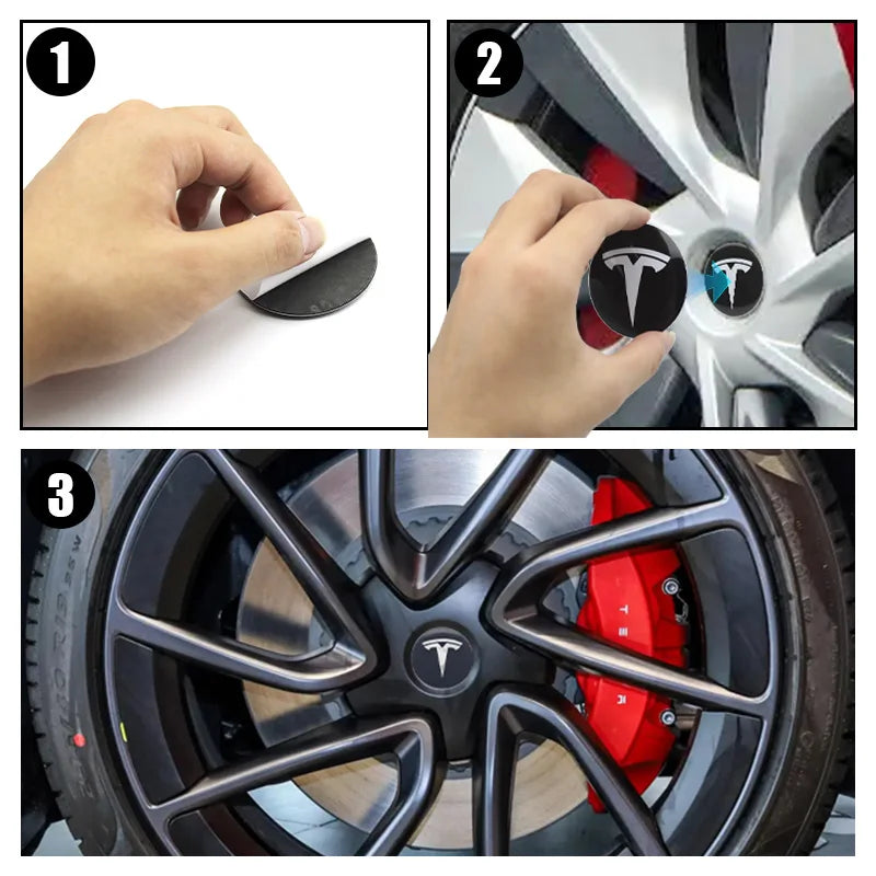 4Pcs 56mm Car Wheel Center Hub Caps Badge Sticker Emblem Decals Accessories For Tesla Model 3 Model Y S Auto Styling Decorates