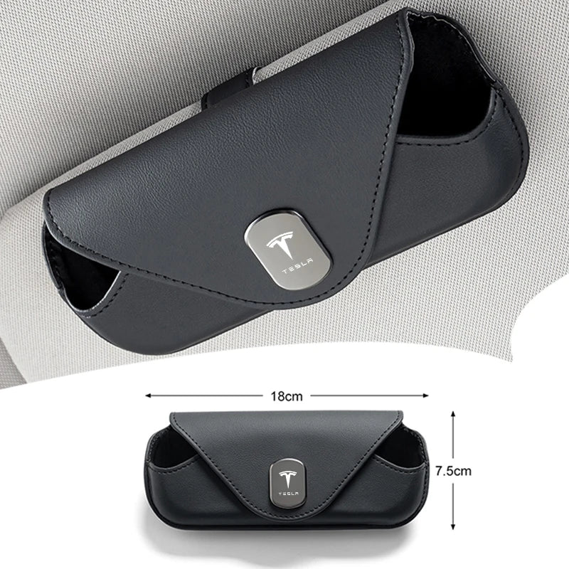 High Quality Leather Car Sun Visor Glasses Box Sunglasses Storage Case Clip For Tesla Model 3 Model S X Model Y Roadster SpaceX