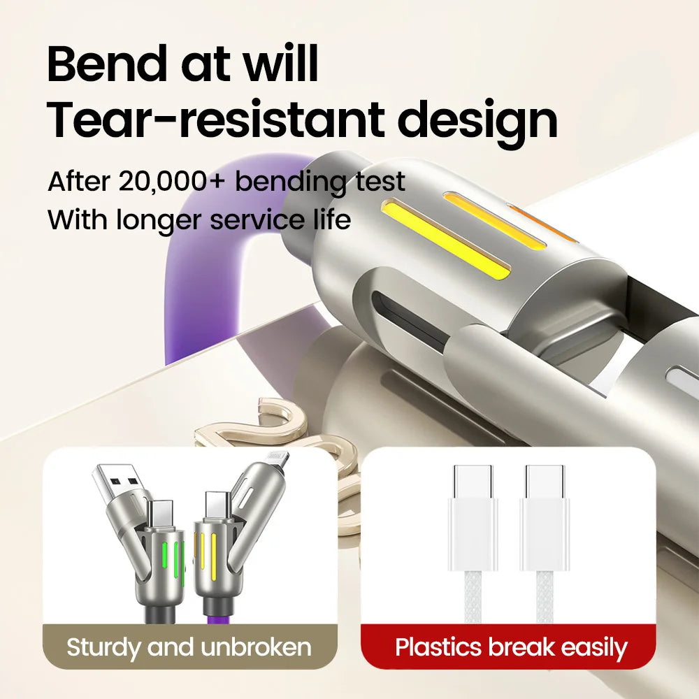 240W USB to Type C 4 in 1 Fast Charging Cable PD3.0 High Speed Data Transfer Charger Cable for iPhone 1514 Samsung Xiaomi HUAWEI