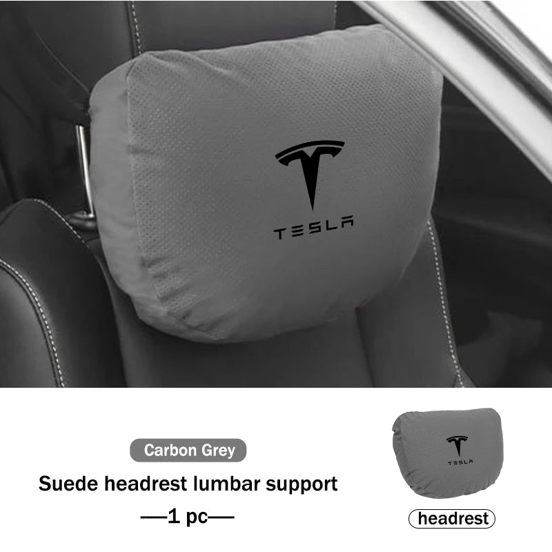 Suede Car Seat Neck Pillow Headrest Waist Lumber Support For Tesla Model 3 Y S X Roadster