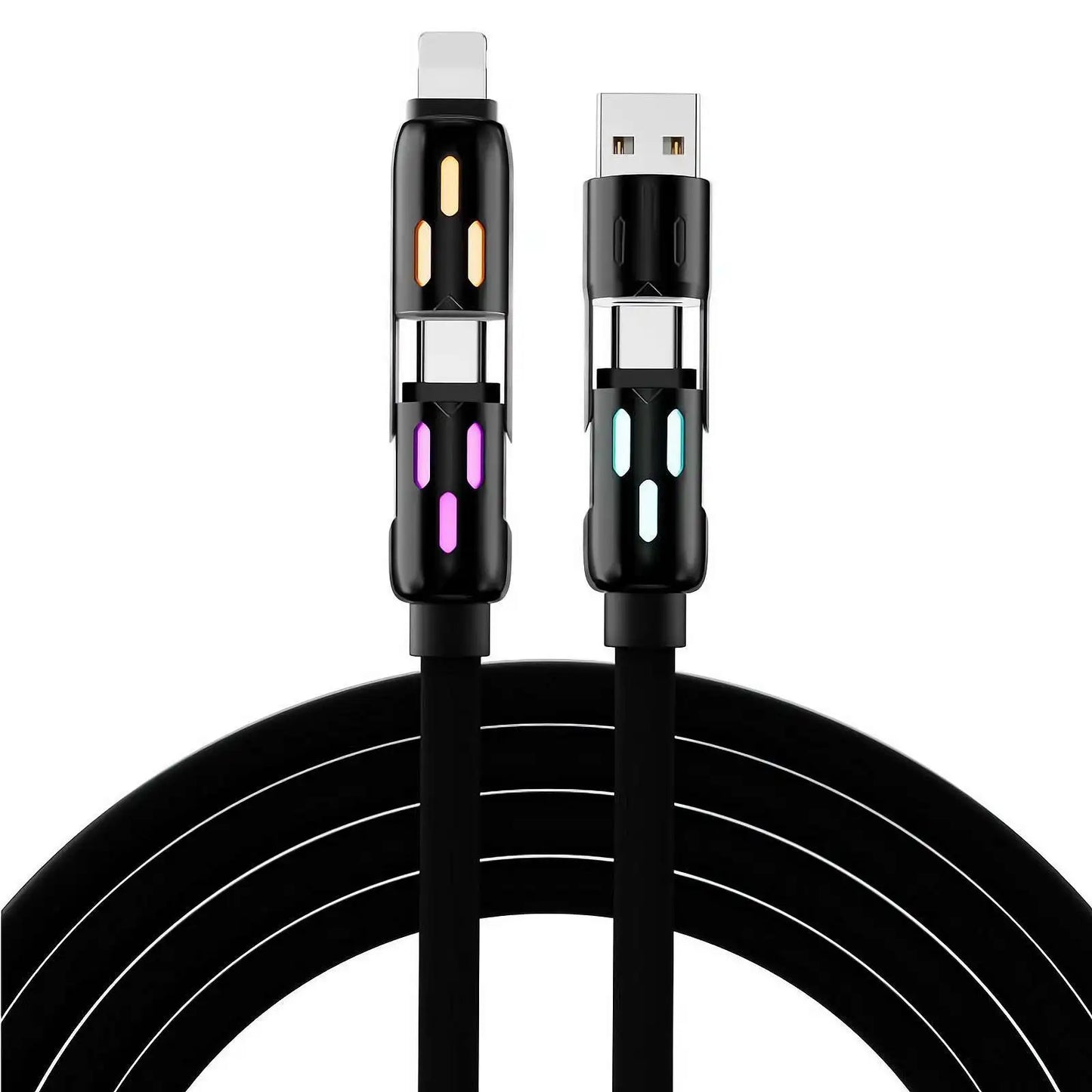240W 4 in 1 Functional Super Fast Charge USB Type C Liquid Silicone Aluminum Alloy Data Cable For iPhone Huawei Samsung Xiaomi