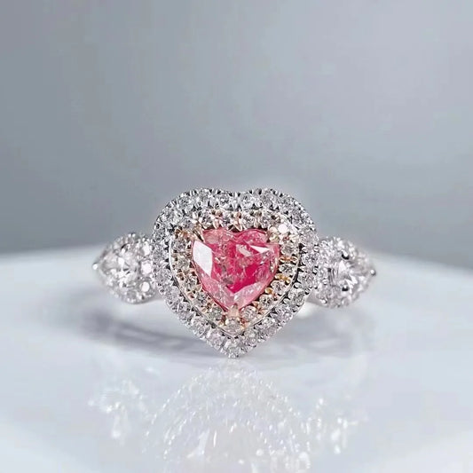 SGARIT Fashion Jewelry 18K Gold 0.53 Carat Classic Heart Shaped Diamond Rings Heart Cut Pink Diamond Ring for Woman Wedding