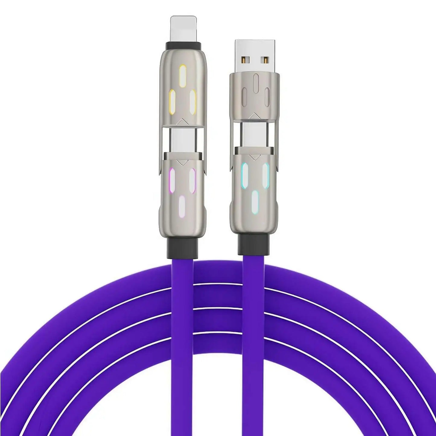 240W 4 in 1 Functional Super Fast Charge USB Type C Liquid Silicone Aluminum Alloy Data Cable For iPhone Huawei Samsung Xiaomi
