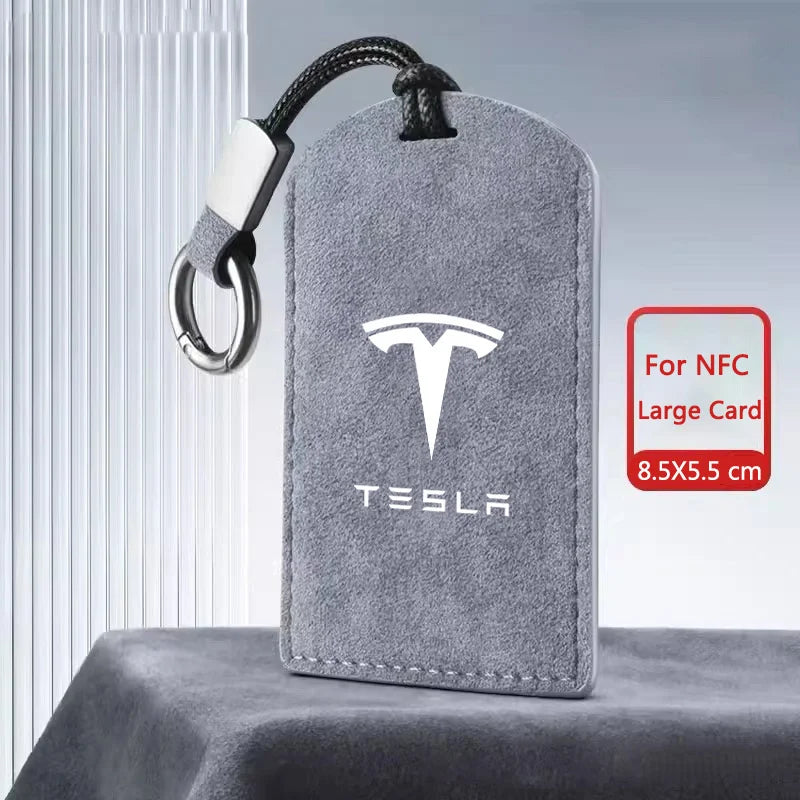 Suede Car NFC Card Key Case Cover Key Shell Holder Protector Bag For Tesla Model 3 Model Y 2020 Keychain Car Styling Accessories