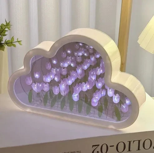 New DIY Creative Tulip Flower Mirror Cloud Three-Dimensional Small Night Lamp Material Package For Bestie Girlfriend Couple Gift