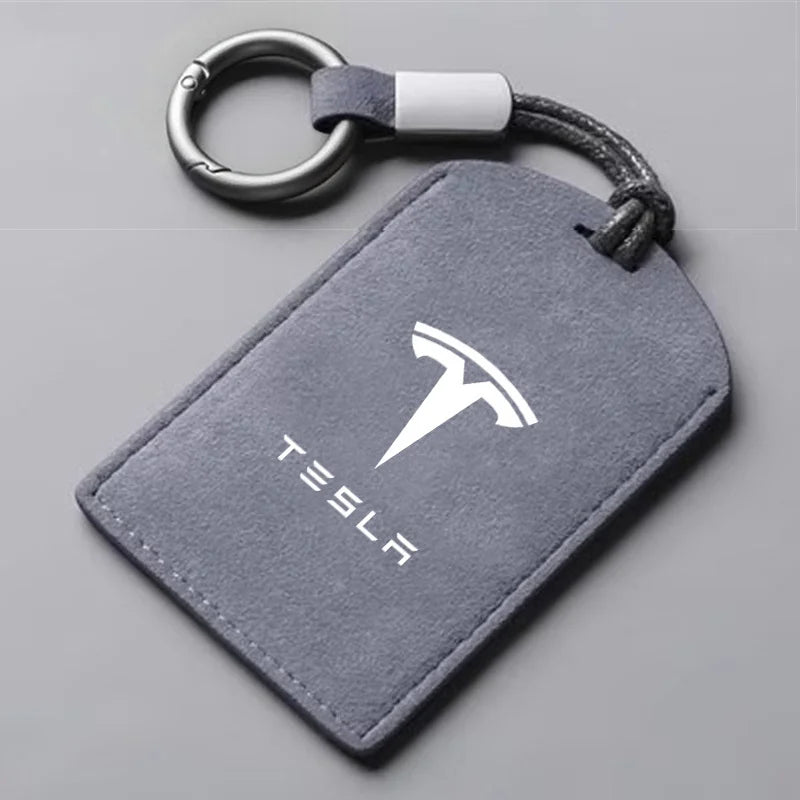 Suede Car NFC Card Key Case Cover Key Shell Holder Protector Bag For Tesla Model 3 Model Y 2020 Keychain Car Styling Accessories