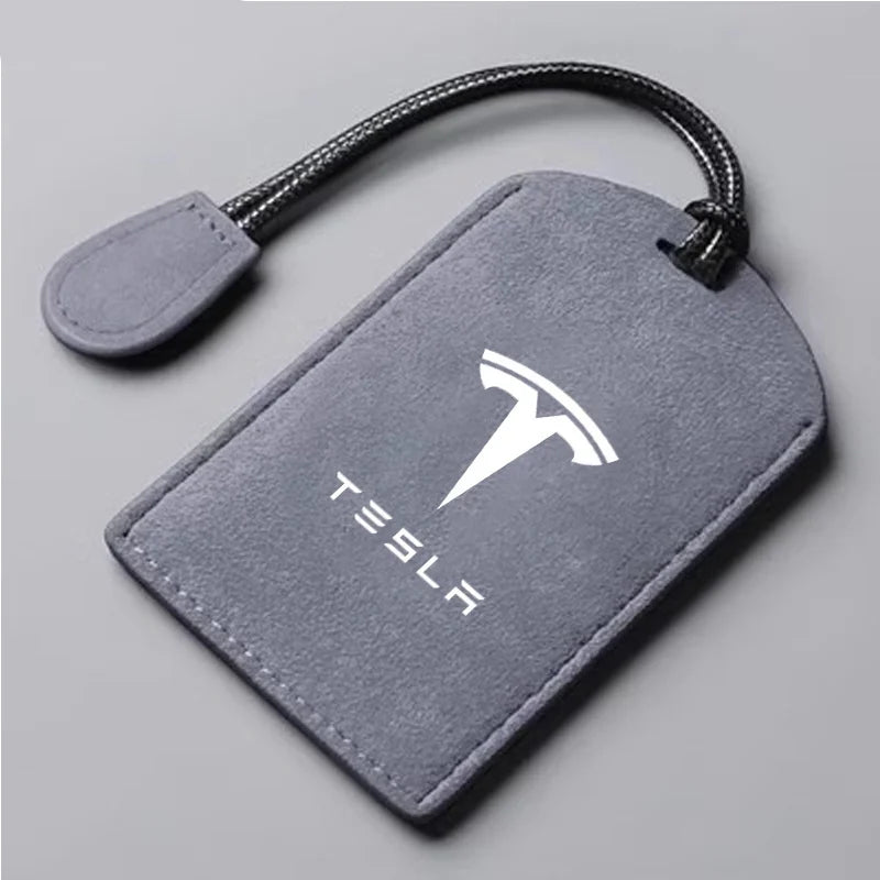 Suede Car NFC Card Key Case Cover Key Shell Holder Protector Bag For Tesla Model 3 Model Y 2020 Keychain Car Styling Accessories