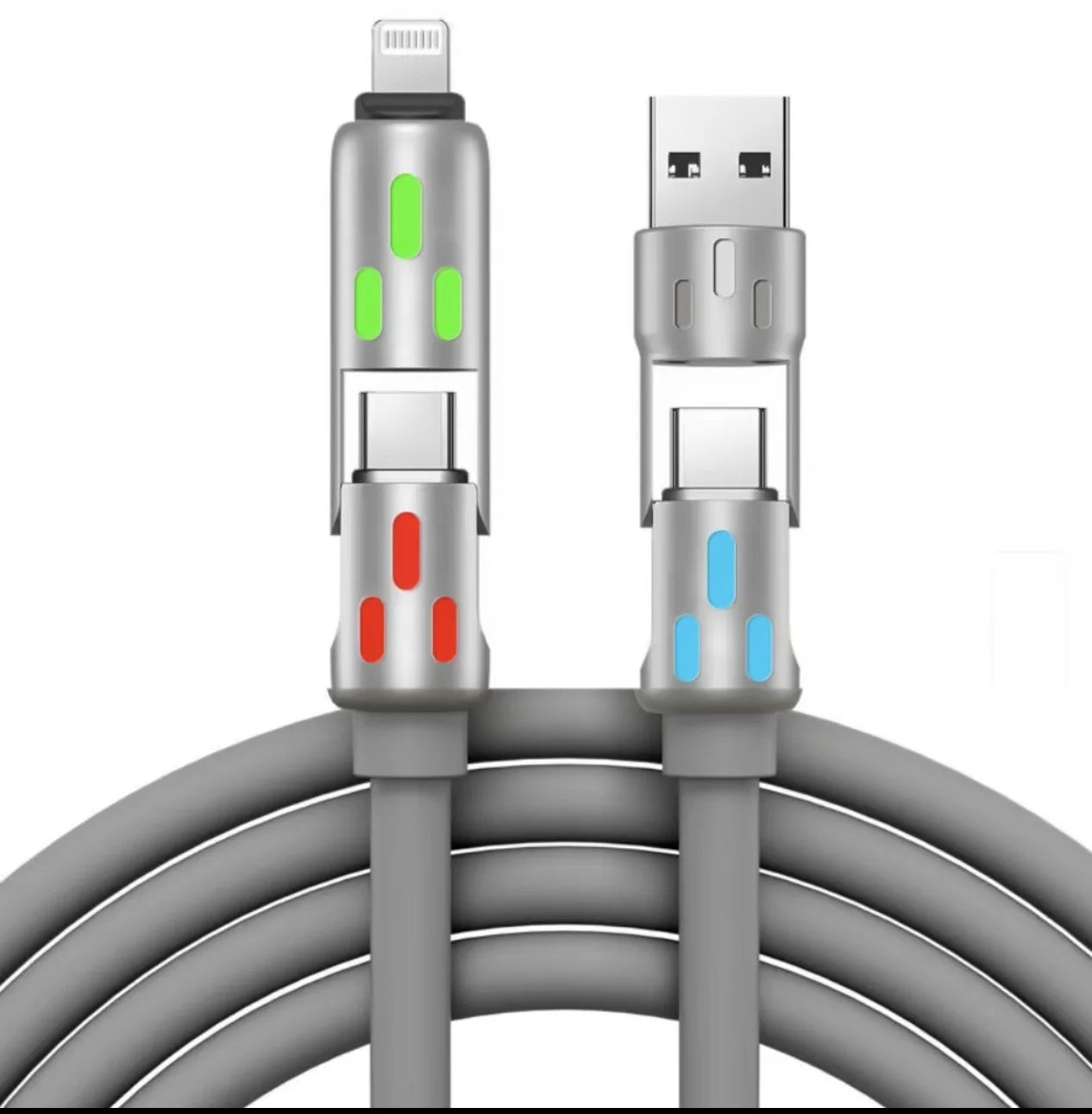 240W 4-in-1 USB Type C Silicone Fast Charging Cable, For iPhone/Huawei/Samsung/ Durable Type-C To USB A Cable