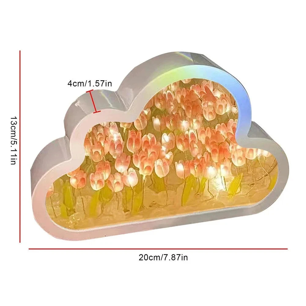 Cloud Tulip Night Light Handmade DIY Material Flower Home Decor Mirror Creative Atmosphere Lamp Birthday Gift Valentine's Day