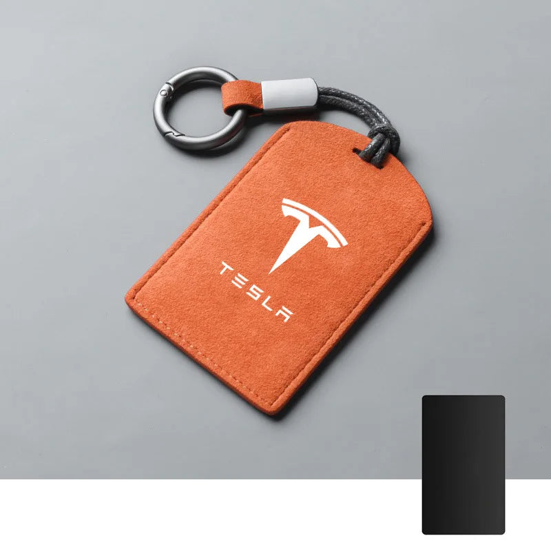 Suede Car NFC Card Key Case Cover Key Shell Holder Protector Bag For Tesla Model 3 Model Y 2020 Keychain Car Styling Accessories