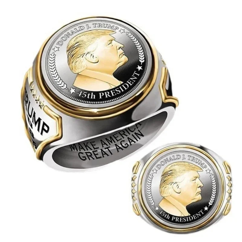 Hot-selling personalized US President Trump ring two-color European and American hip-hop Trump jewelry men