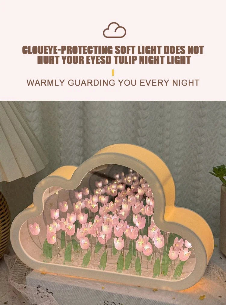 New DIY Creative Tulip Flower Mirror Cloud Three-Dimensional Small Night Lamp Material Package For Bestie Girlfriend Couple Gift