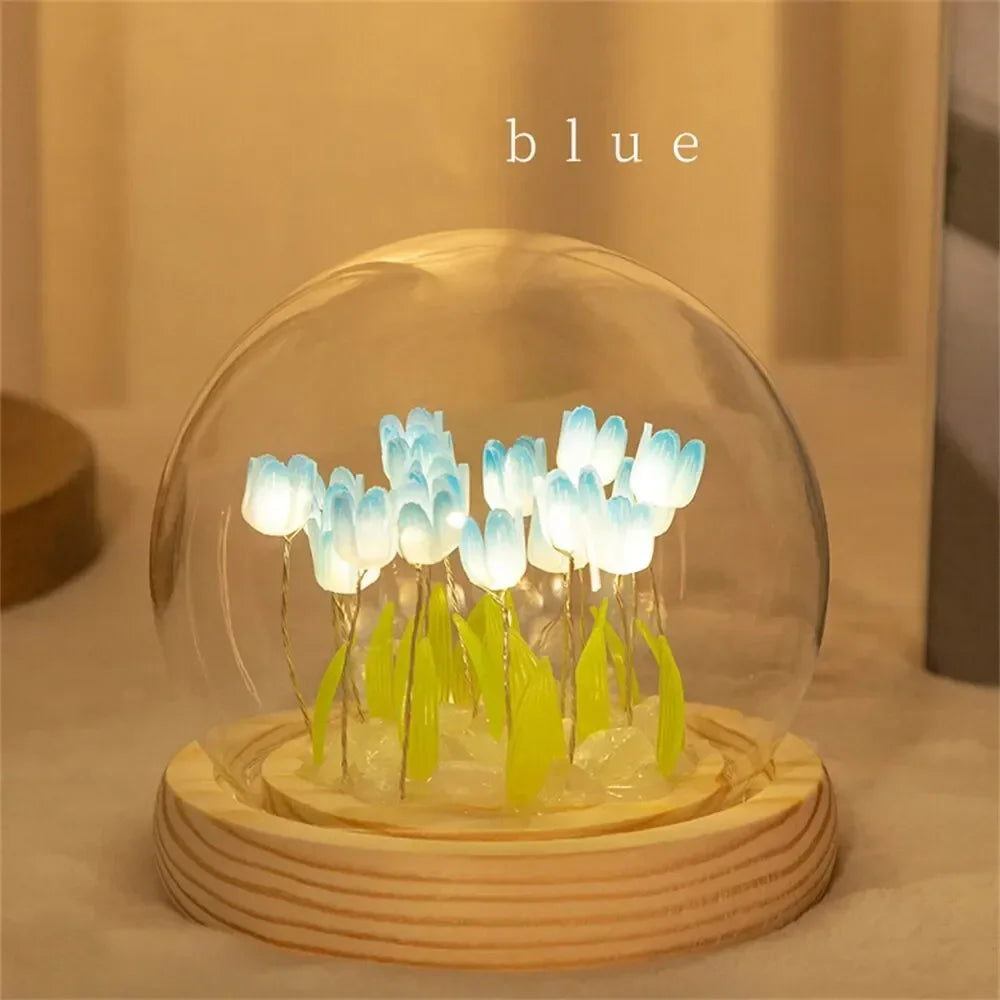 Artificial Tulip Night Light with Transparent Cover Handmade DIY Bedside Lamp LED Night Light Home Decoration Atmosphere Light