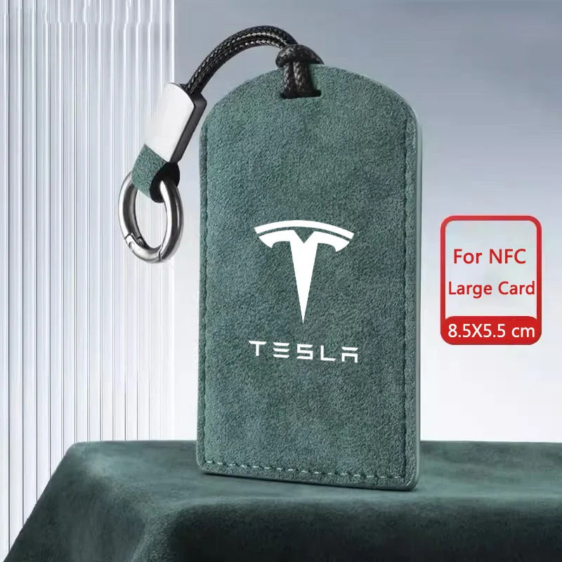 Suede Car NFC Card Key Case Cover Key Shell Holder Protector Bag For Tesla Model 3 Model Y 2020 Keychain Car Styling Accessories