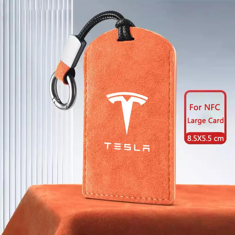 Suede Car NFC Card Key Case Cover Key Shell Holder Protector Bag For Tesla Model 3 Model Y 2020 Keychain Car Styling Accessories