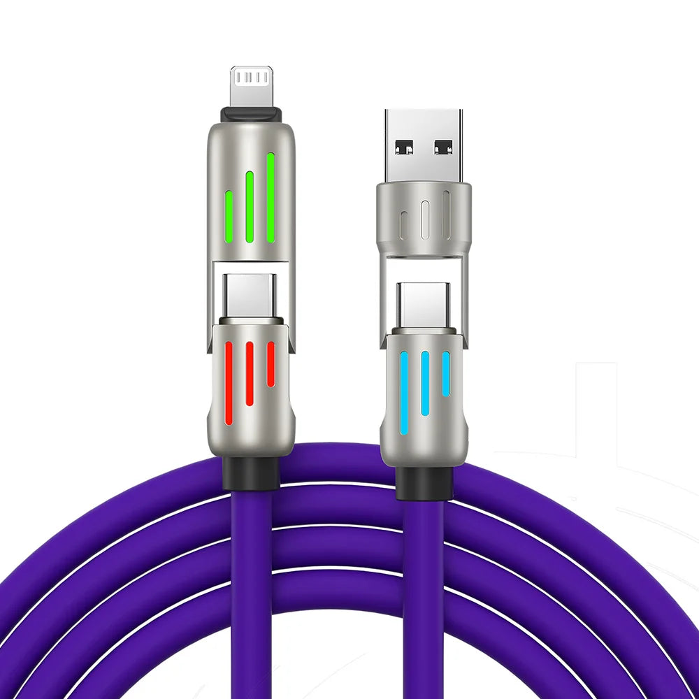 240W 4-in-1 Super Fast Charging Cable RGB Breathing Light Type-C  For iPhone7-16ProMax iPad Notebook Tablet Mobile Phone Samsung