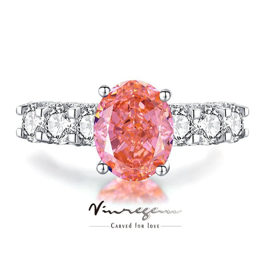 Vinregem 4 CT Oval Padparadscha High Carbon Diamond Gemstone 100% 925 Sterling Silver Wedding Engagement Ring Fine Jewelry Gifts