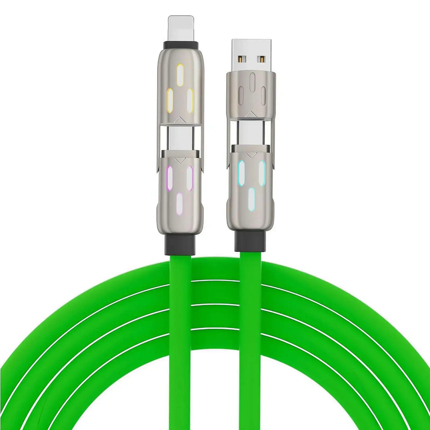 240W 4 in 1 Functional Super Fast Charge USB Type C Liquid Silicone Aluminum Alloy Data Cable For iPhone Huawei Samsung Xiaomi