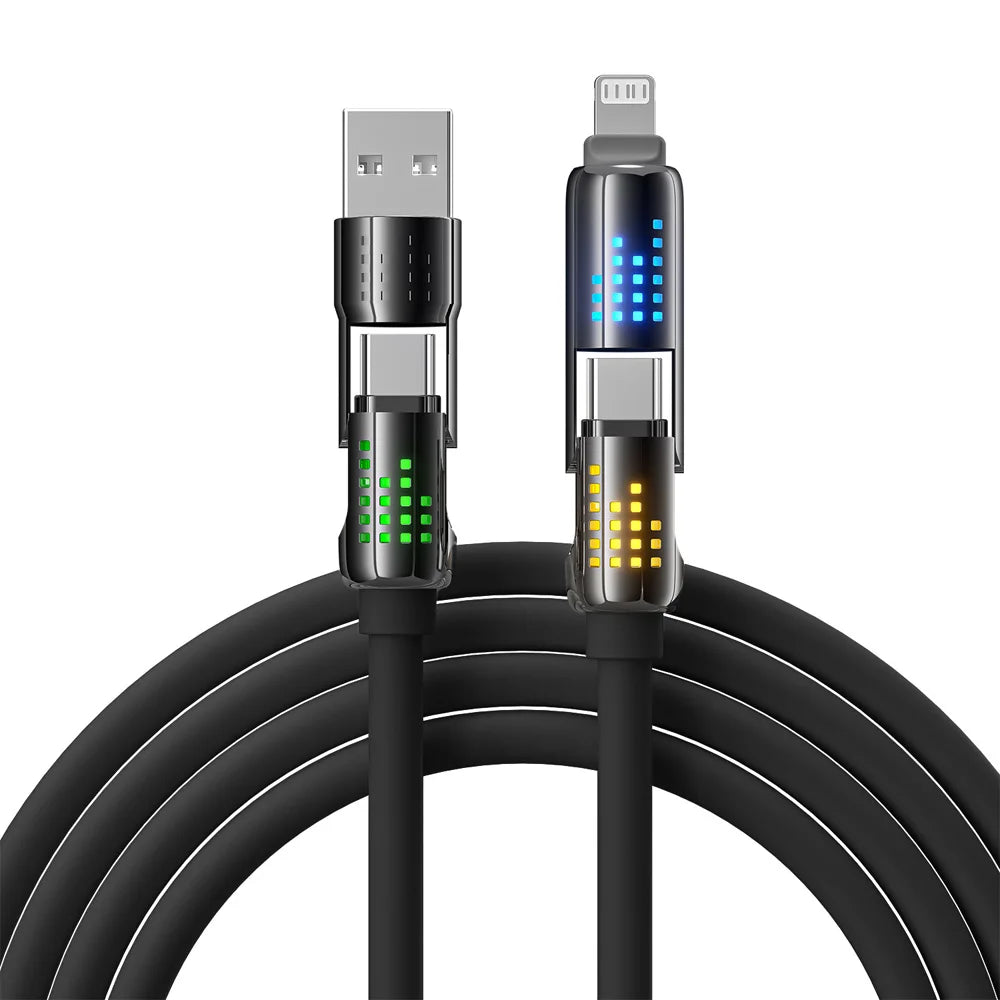 240W 4-in-1 Super Fast Charging Cable RGB Breathing Light Type-C  For iPhone7-16ProMax iPad Notebook Tablet Mobile Phone Samsung