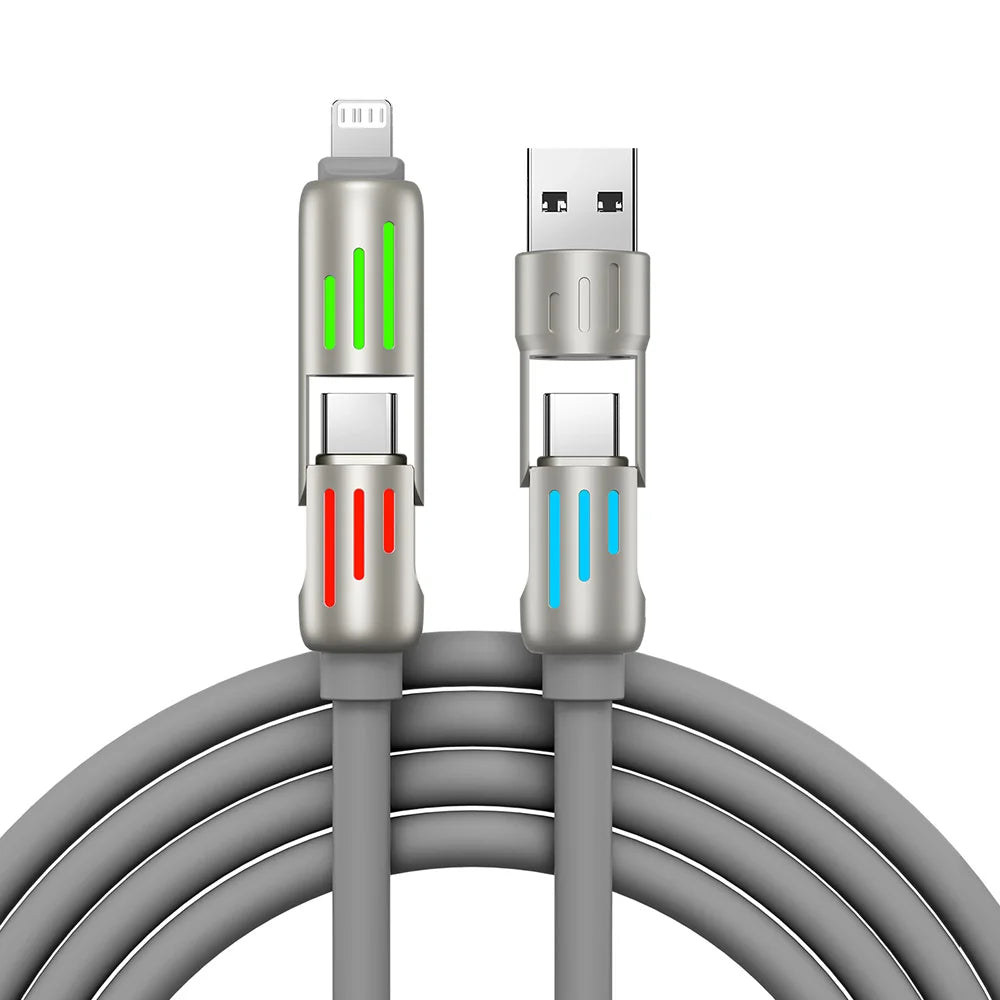240W 4-in-1 Super Fast Charging Cable RGB Breathing Light Type-C  For iPhone7-16ProMax iPad Notebook Tablet Mobile Phone Samsung