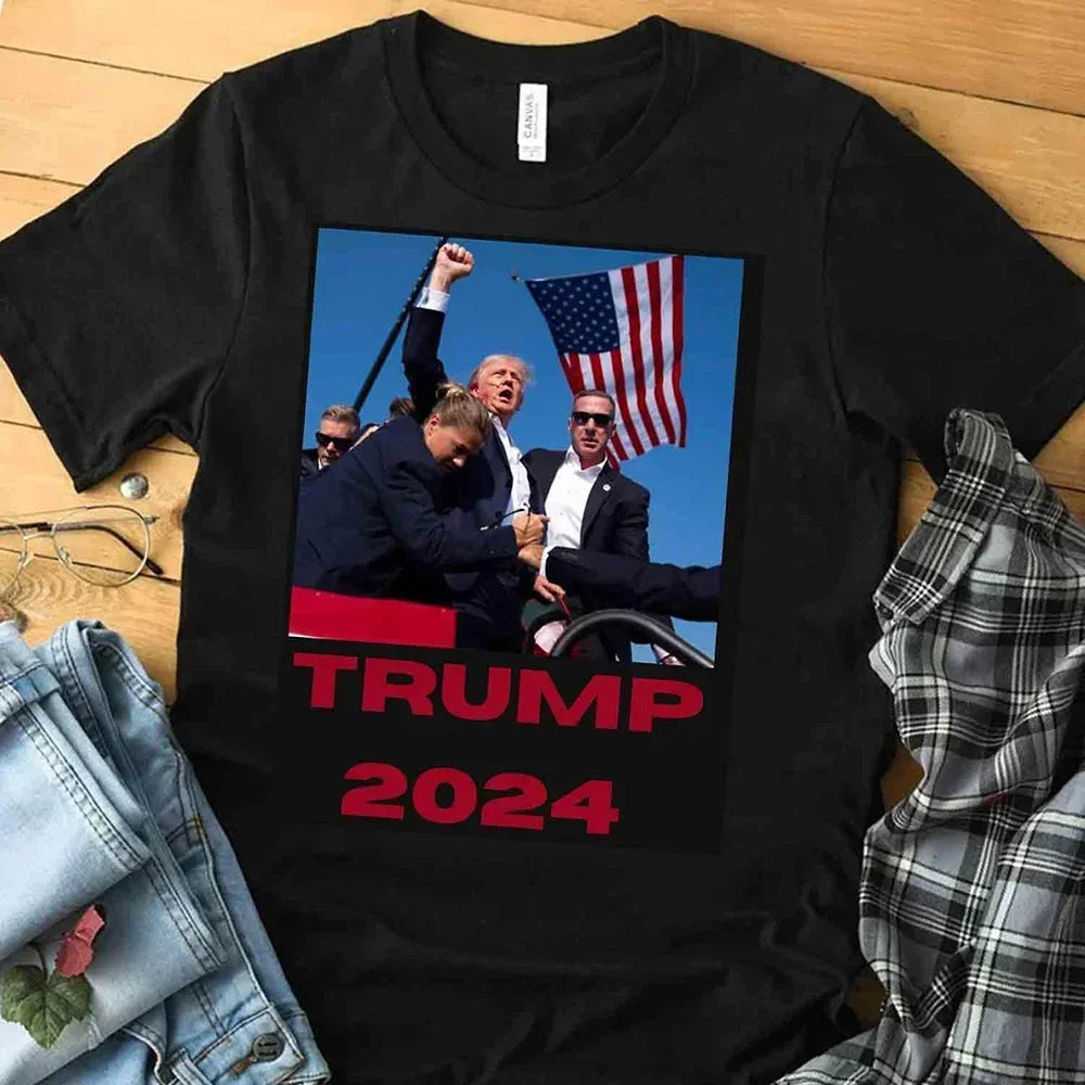 Summer men's Trump assassination: Funny printed T-shirt, comfortable clothing, short-sleeved top