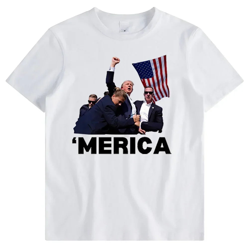 Summer men's Trump assassination: Funny printed T-shirt, comfortable clothing, short-sleeved top