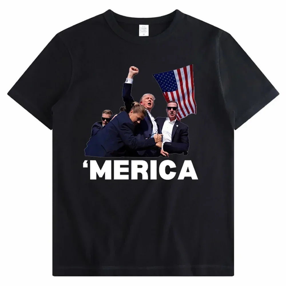 Summer men's Trump assassination: Funny printed T-shirt, comfortable clothing, short-sleeved top