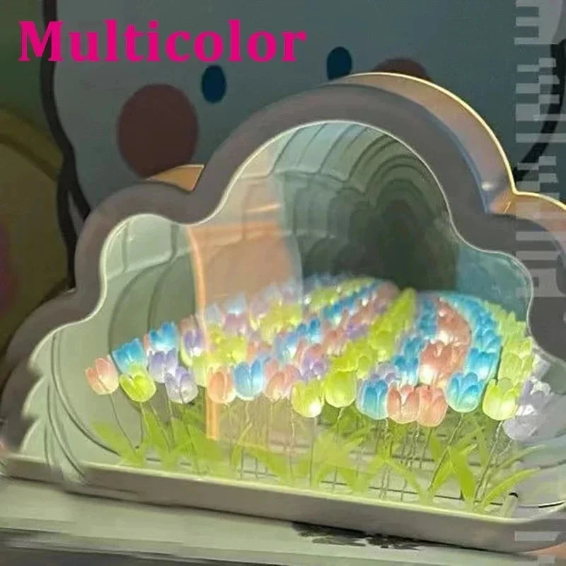 Cloud Tulip Night Light Handmade DIY Material Flower Home Decor Mirror Creative Atmosphere Lamp Birthday Gift Valentine's Day