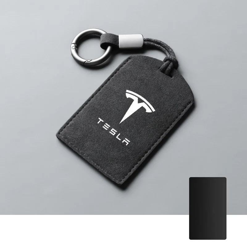 Suede Car NFC Card Key Case Cover Key Shell Holder Protector Bag For Tesla Model 3 Model Y 2020 Keychain Car Styling Accessories