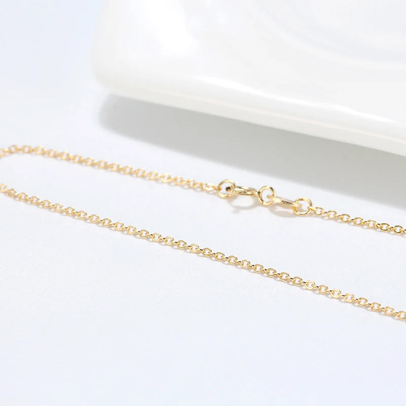KISS MANDY 14K Gold Genuine 925 Sterling Silver 1.0mm Cable Chain Necklace with Handmade Elegant Chain for Women Jewelry SC06