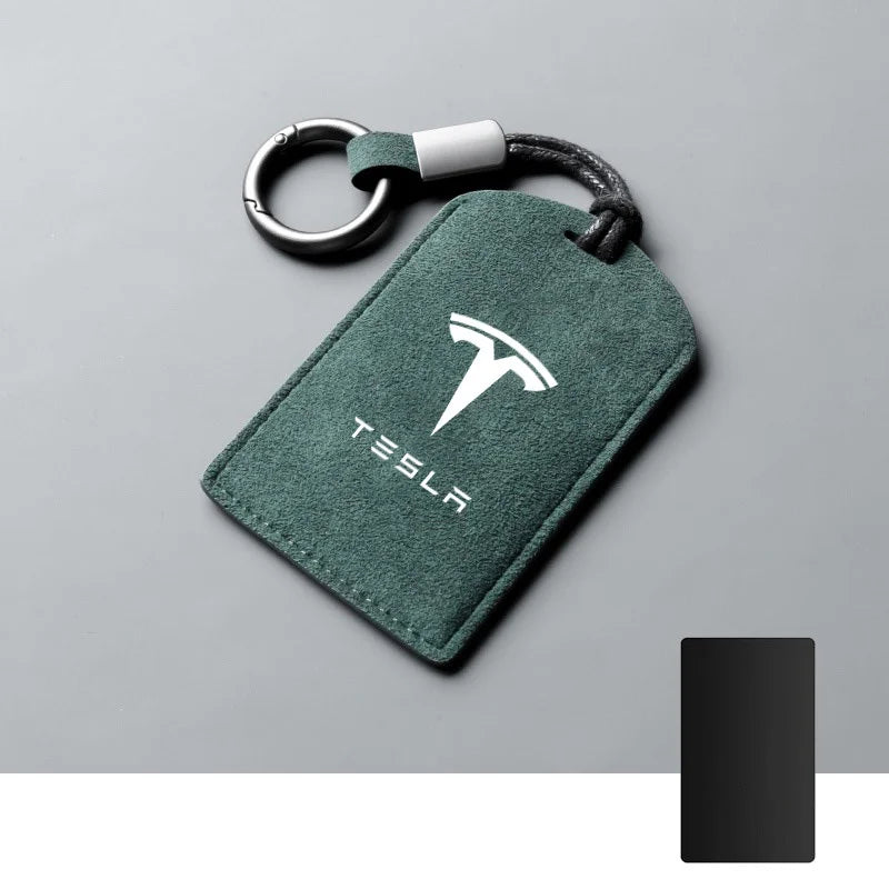 Suede Car NFC Card Key Case Cover Key Shell Holder Protector Bag For Tesla Model 3 Model Y 2020 Keychain Car Styling Accessories