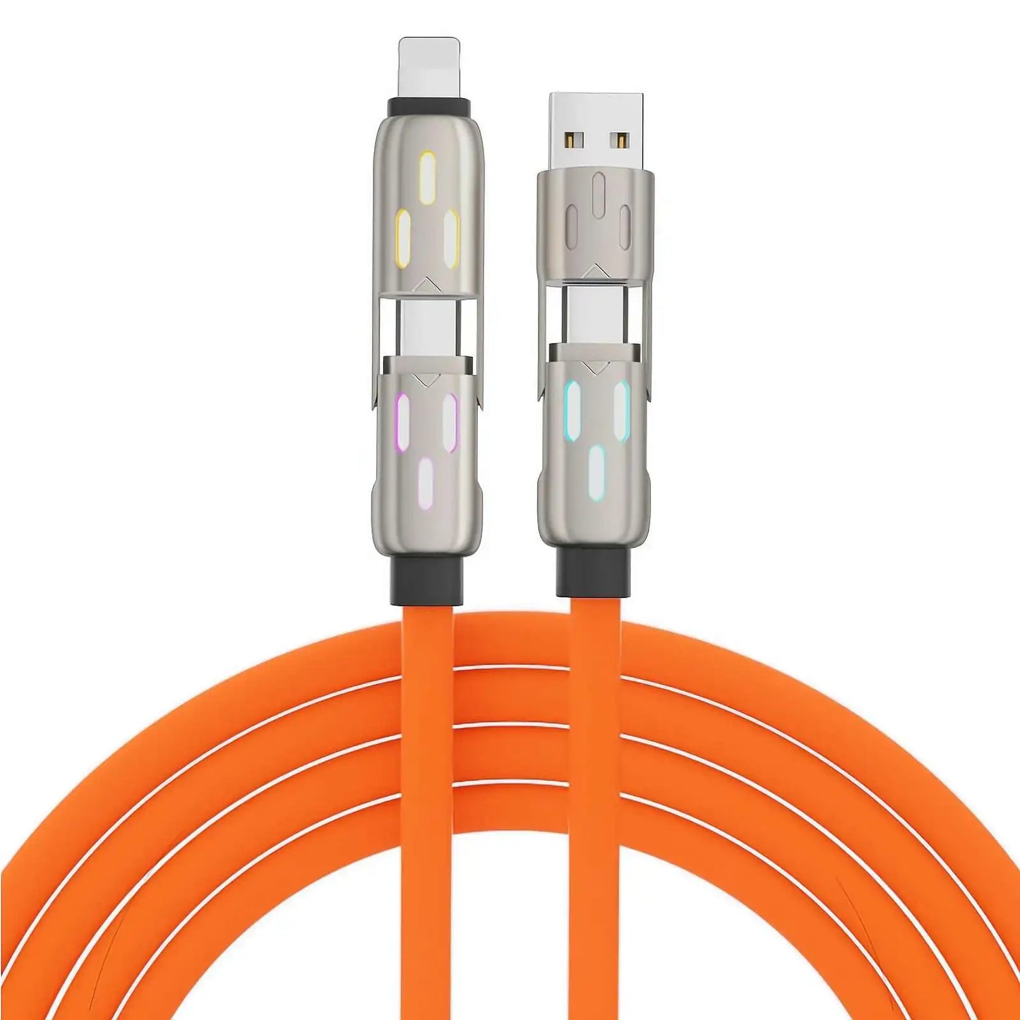 240W 4 in 1 Functional Super Fast Charge USB Type C Liquid Silicone Aluminum Alloy Data Cable For iPhone Huawei Samsung Xiaomi