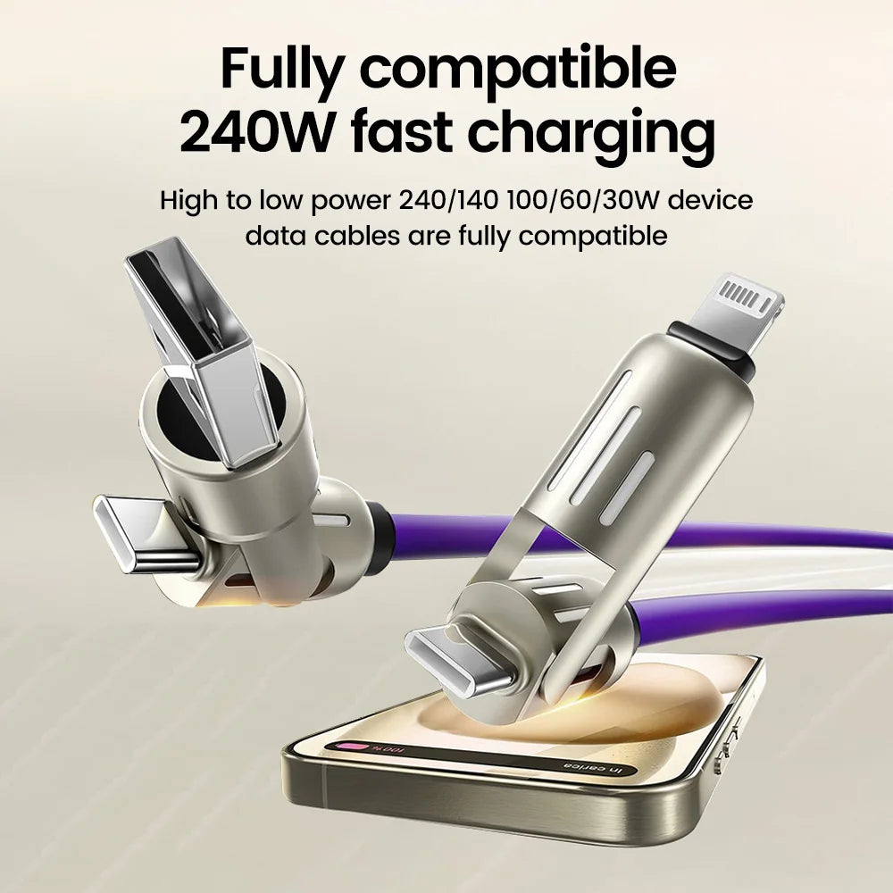 240W USB to Type C 4 in 1 Fast Charging Cable PD3.0 High Speed Data Transfer Charger Cable for iPhone 1514 Samsung Xiaomi HUAWEI
