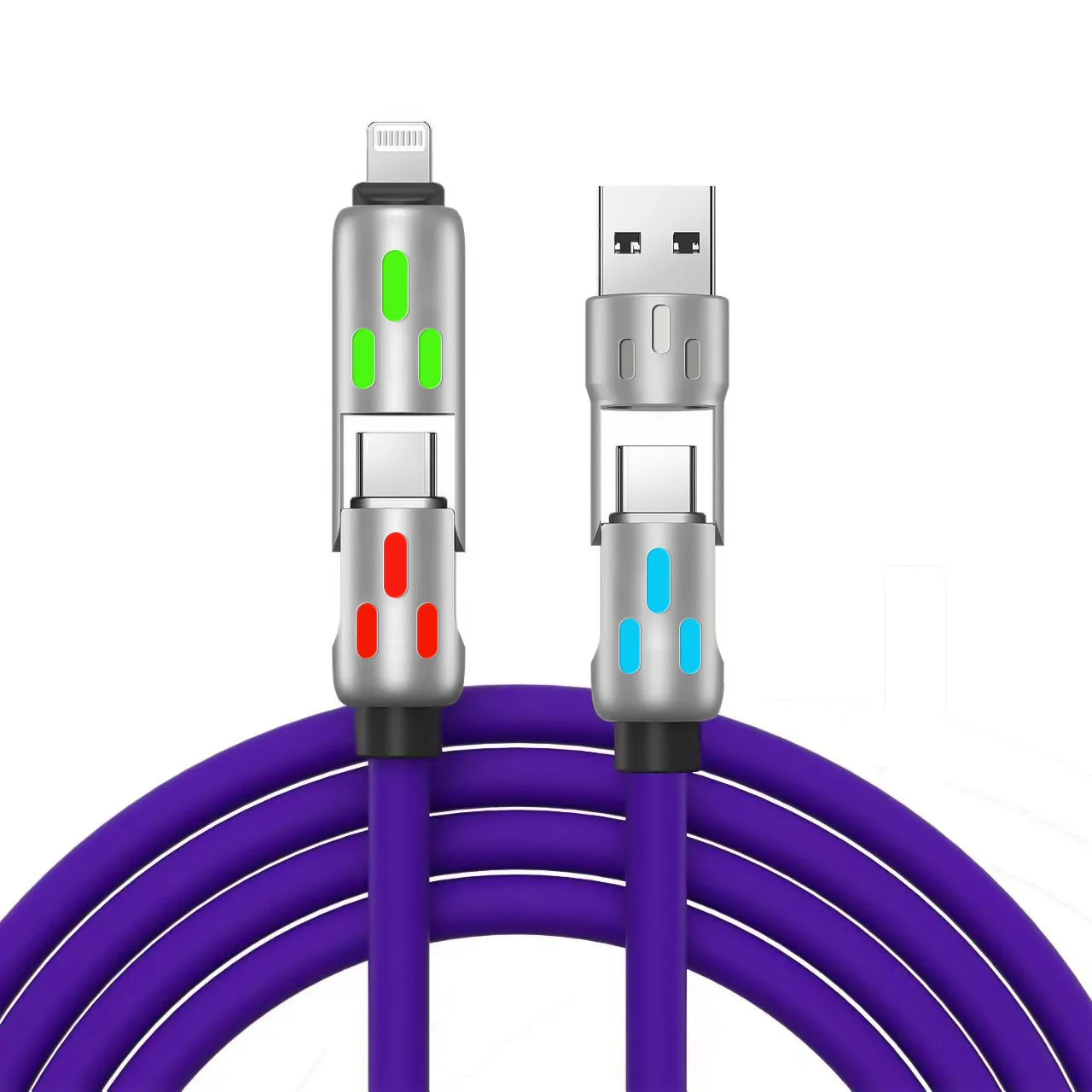 240W 4-in-1 USB Type C Silicone Fast Charging Cable, For iPhone/Huawei/Samsung/ Durable Type-C To USB A Cable