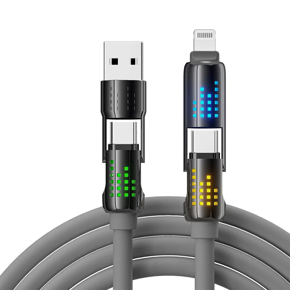 240W 4-in-1 Super Fast Charging Cable RGB Breathing Light Type-C  For iPhone7-16ProMax iPad Notebook Tablet Mobile Phone Samsung