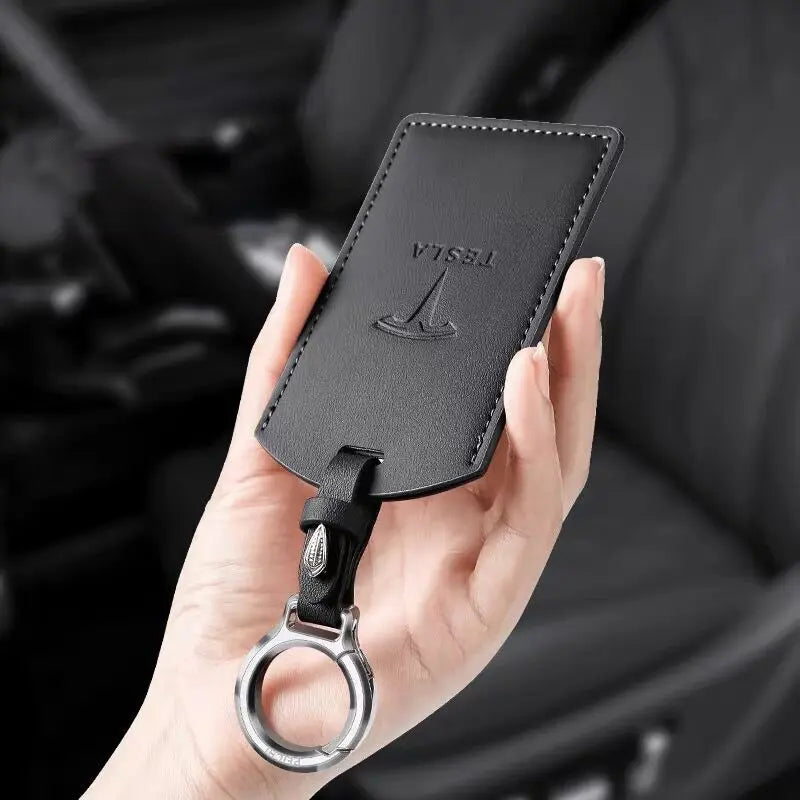 Leather Car Smart NFC Card Key Case Fob Cover Protector Shell For Tesla Model 3 Model S Model X Model Y Keychain Accessories